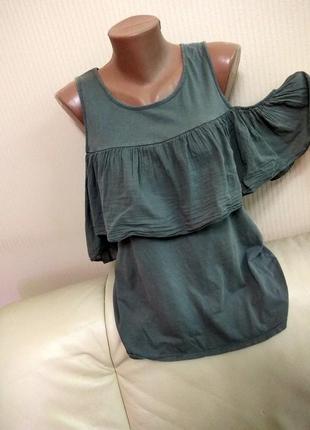 Футболка майка рубашка катон оборка  открытые плечи блуза блузка италия
