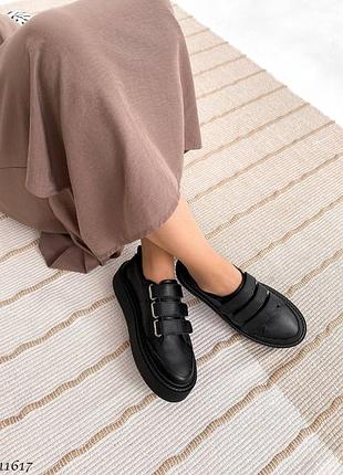 Кроссовки кеды на липучках натуральная кожа черный