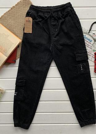 Джинси джогери чорні підліткові для хлопчика, джинси на резинці чорні для хлопчика,