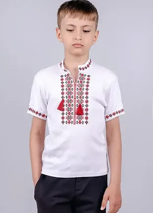 Стильная национальная футболка-вышиванка для мальчиков,футболка с вышивкой белая, детская одежда5 фото