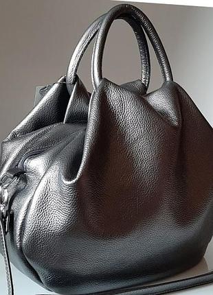 Стильна сумка з натуральної шкіри графітовий