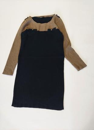 Платье в рубчик  черное с бежевым autograf 42-464 фото