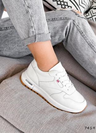 Стильные белые женские кроссовки весенние-осенние, деми, кожаные/кожа-женская обувь3 фото
