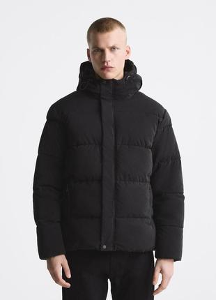 Зимняя куртка zara с капюшоном л, хл