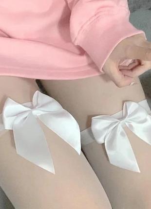 Білі капронові панчохи чулки з бантиком