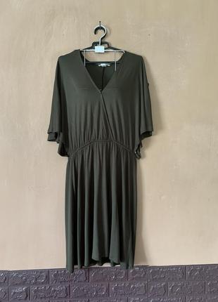 Сукня плаття міді кольору хакі розмір 48 50 віскоза