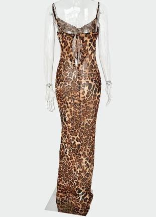 Леопардова сукня максі довга в пол сіточка прозора пляжна з завʼязкою2 фото