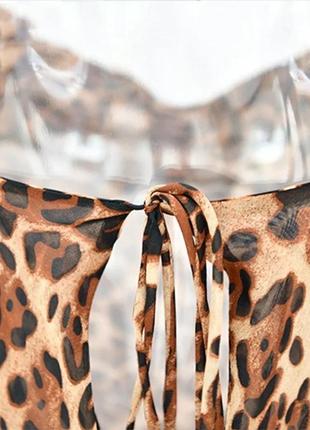 Леопардова сукня максі довга в пол сіточка прозора пляжна з завʼязкою3 фото