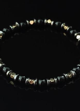 Черный агат и гематит мужской браслет из натурального камня yves иф1 фото