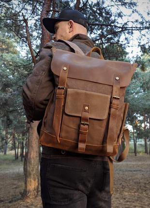 Рюкзак мюнхен коричневий. стильний міцний вологостікий рюкзак з відділенням для ноутбука. канвас1 фото