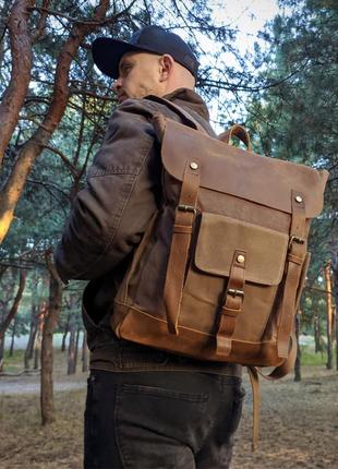Рюкзак мюнхен коричневый. стильный крепкий влагостойкий рюкзак с отделением для ноутбука. канвас3 фото