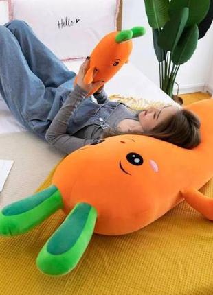Плюшева 100 см подушка-іграшка морква-батон: м'яка та затишна