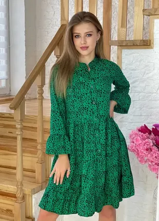 Свободное платье на пуговицах, зеленый