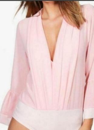 Новейшая шифоновая боди-блуза в цвете розовая пудра, boohoo.
