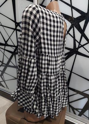Трехярусная свободная блуза в черно-белую клетку zara 42-467 фото