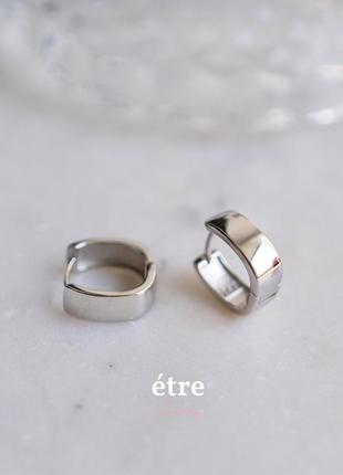 Серебряные s925 серьги кольца прямоугольной формы без камней, минималистичные серьги повседневные1 фото