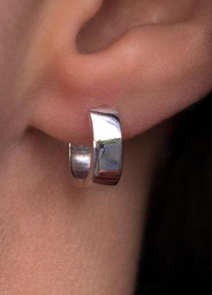 Серебряные s925 серьги кольца прямоугольной формы без камней, минималистичные серьги повседневные2 фото
