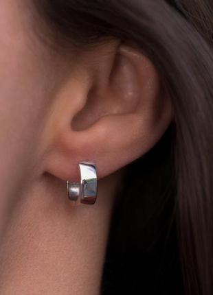 Серебряные s925 серьги кольца прямоугольной формы без камней, минималистичные серьги повседневные3 фото
