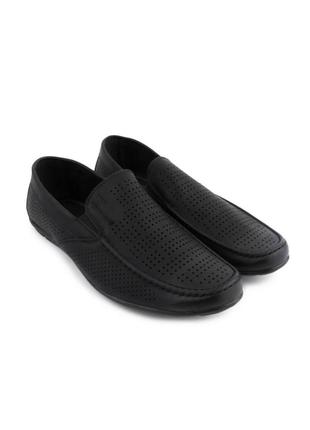 Стильные черные мужские мокасины с перфорацией туфли