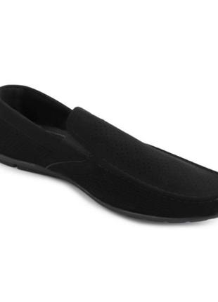 Стильные черные замшевые мужские туфли мокасины с перфорацией