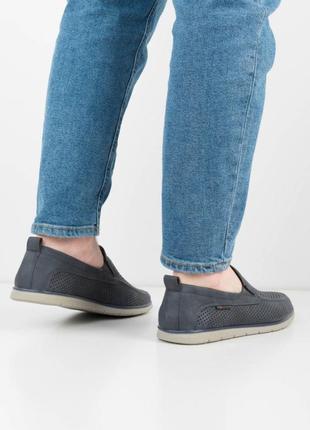 Стильные синие мужские туфли мокасины с перфорацией модные2 фото