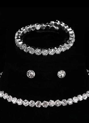 Набор чокер сережки браслет колье ожерелье чокер многослойный в камнях из камней1 фото