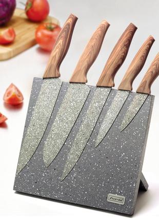 Набір ножів kamille 6 предметів із неіржавкої сталі на підставці з мармуровим покриттям km-5046 "lv"7 фото