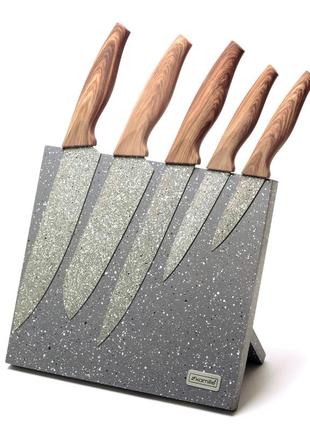 Набір ножів kamille 6 предметів із неіржавкої сталі на підставці з мармуровим покриттям km-5046 "lv"5 фото
