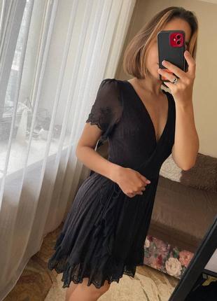 Черное платье на запах zara s с рюшей4 фото