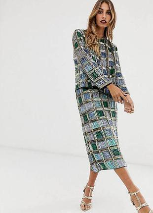 Шикарная юбка обшитая пайетками миди asos edition5 фото