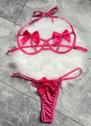 Сексуальна жіноча білизна комплект трусики ліф рожевий банткии