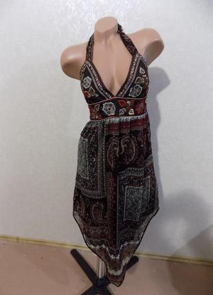 Сарафан коттон с шифоном коричневый размер 42-44