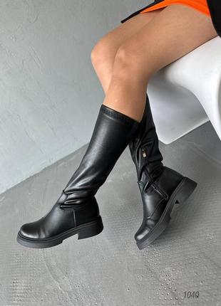 Женские кожаные сапоги, черные, натуральная кожа, деми3 фото
