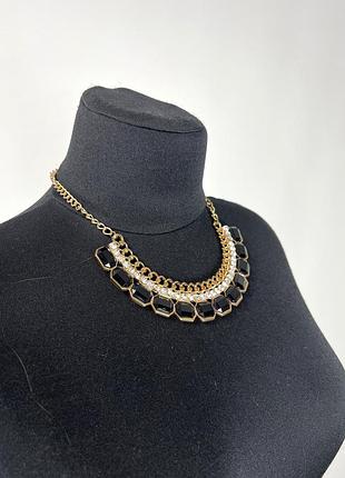 Прикраса на шию вінтажна, золотиста з чорними каменями