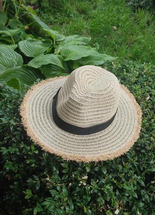 Капелюх солом'яний федора, шляпа американка соломенная1 фото