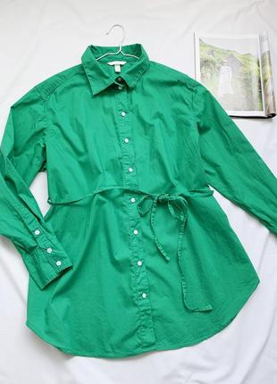 Рубашка, длинная, удлиненная, туника, зеленая, изумрудная, оверсайз, h&m3 фото