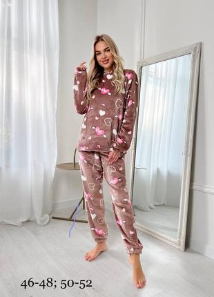 Махровая пижама комплект двойка для дома с сердечками