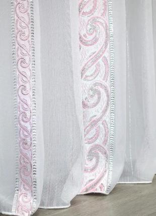 Тюль в вітальню/спальню з тканини креп-шифон. колір білий з рожево-сріблястим4 фото
