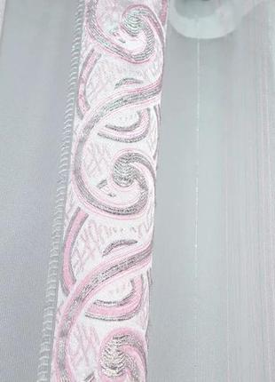 Тюль в вітальню/спальню з тканини креп-шифон. колір білий з рожево-сріблястим6 фото