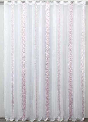 Тюль в вітальню/спальню з тканини креп-шифон. колір білий з рожево-сріблястим3 фото
