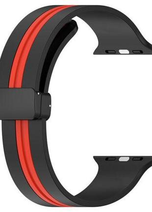 Силіконовий ремінець з магнітною застібкою для apple watch t/c (two colors) black and red • 38/40/41mm
