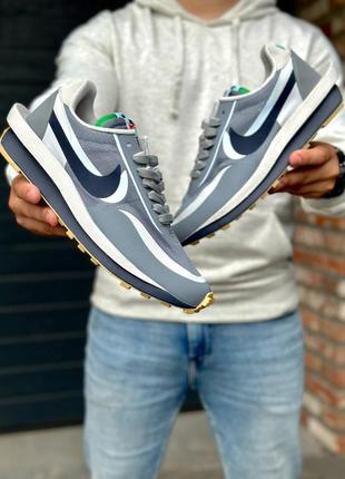 Кроссовки мужские sacai x nike waffle grey blue