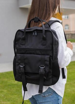 Стильный женский городской рюкзак черный тканевой на 13 литров9 фото