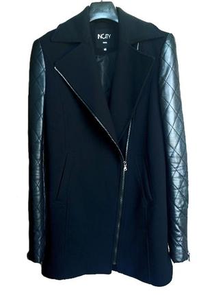 Пальто с кожаными рукавами, черное incity1 фото
