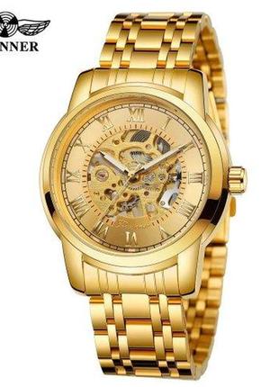 Чоловічий наручний механічний годинник з автопідзаводом forsining 8250 gold-gold
