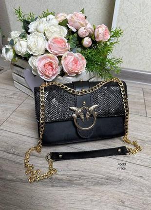 Женская стильный клатч, качественная сумочка на 2 отдела черный пітон