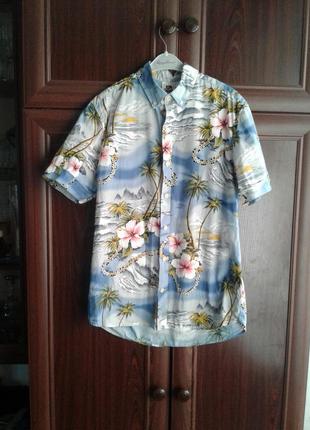 Хлопковая рубашка тропический принт , гавайская рубашка kennington ltd california