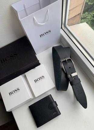 Подарочный набор hugo boss мужской ремень+кошелек