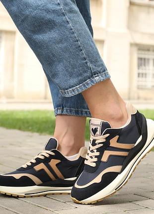 Стильные черные женские кроссовки весенние-осенние,кожа+замша, кожаные/кожа-женская обувь2 фото