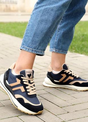 Стильные черные женские кроссовки весенние-осенние,кожа+замша, кожаные/кожа-женская обувь5 фото